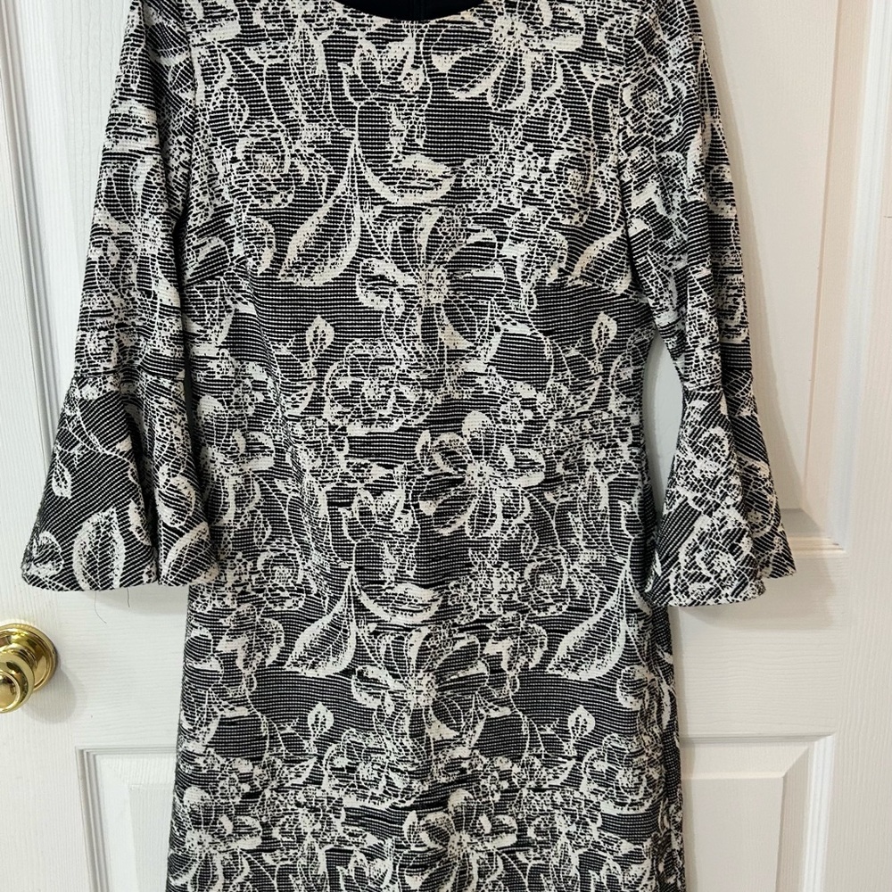 Tommy Hilfiger Black and White Floral Long Sleeve Dress